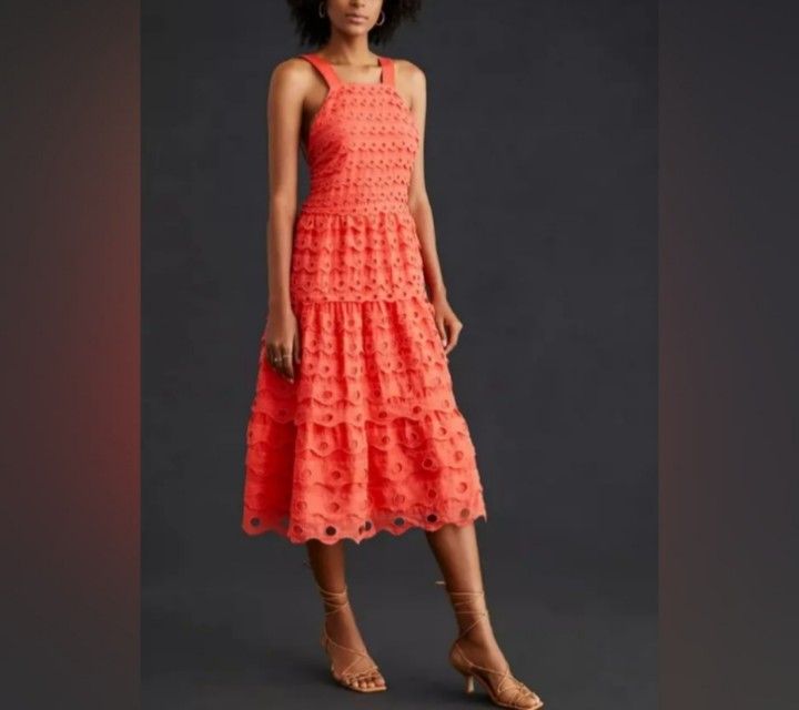 NWT Anthropologie Maeve Eyelet Halter Midi Dress Size 4