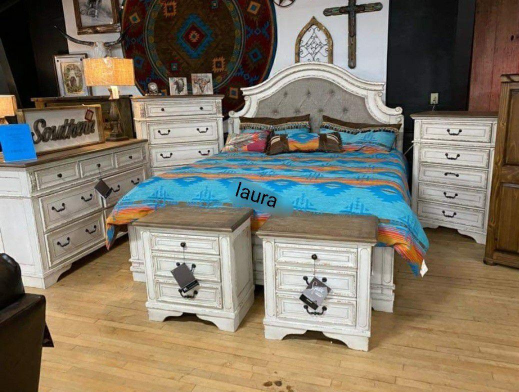 
🎉BLACK FRIDAY🎉New Furnitures queen king full twin bed dresser mirror nightstand options ♧realyn Chipped White Panel Bedroom Set 