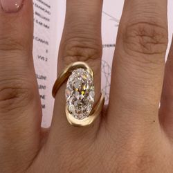 5.03 carat E VVS2 antique moval half bezel bypass satin finish lab diamond Engagement ring