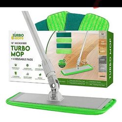 NEW! Turbo Mop Microfiber Mop for Floor cleaning- Tile & Wood Floor 4 Reusable Pads