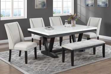REAL MARBLE DINING TABLE WITH CHAIRS AND BENCH