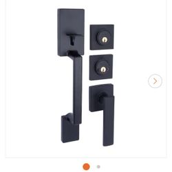 BRAND NEW IN BOX TOLEDO European Lugo Iron Black Low Profile Door Handleset Double Cylinder