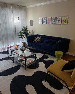 Blue Velvet Mid Century Modern Sofa Couch 81" Tufted Tuxedo Style MCM