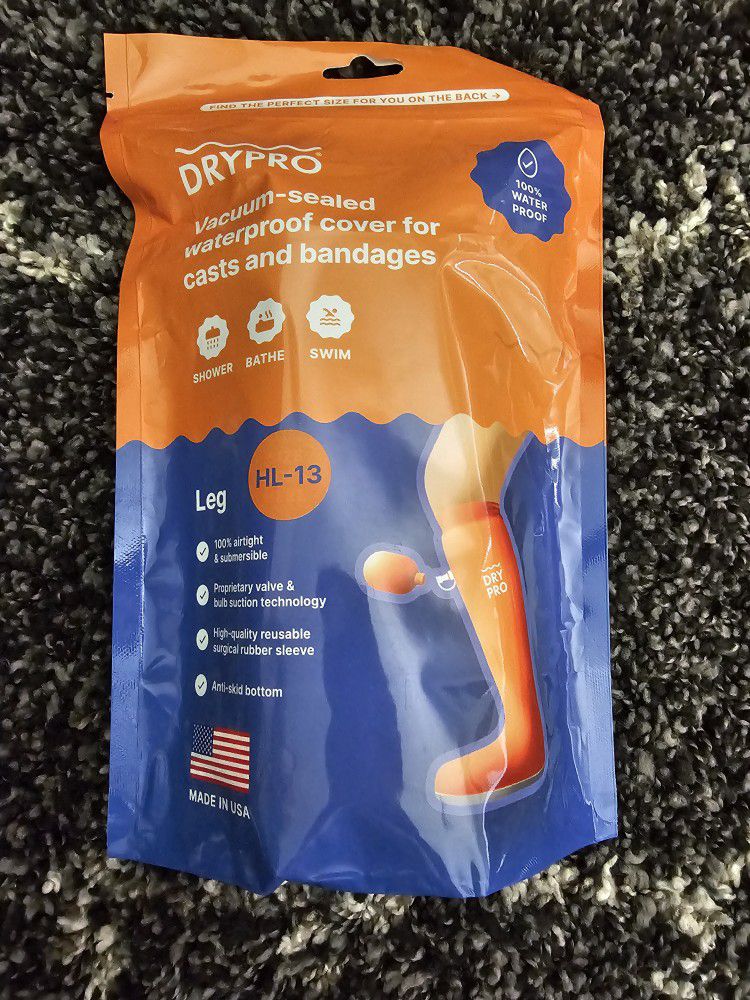 DryPro Vacuum-Sealed Waterproof Cover for Casts and Bandages Half LEG SMALL
New Sealed Waterproof Leg Cast Cover SMALL half Leg
DryCorp Waterproof Leg