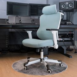 Design High Back Ergonomic Mesh Office Chair with Adjustable Padded Headrest, Blue