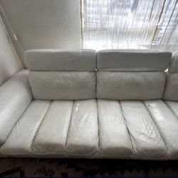 🌟Send Your Offer/Trade🌟3-Piece Modern White Real Genuine Leather Lounge Chaise Couch Sofa w/ Adjustable To Lower Head Rests🌟