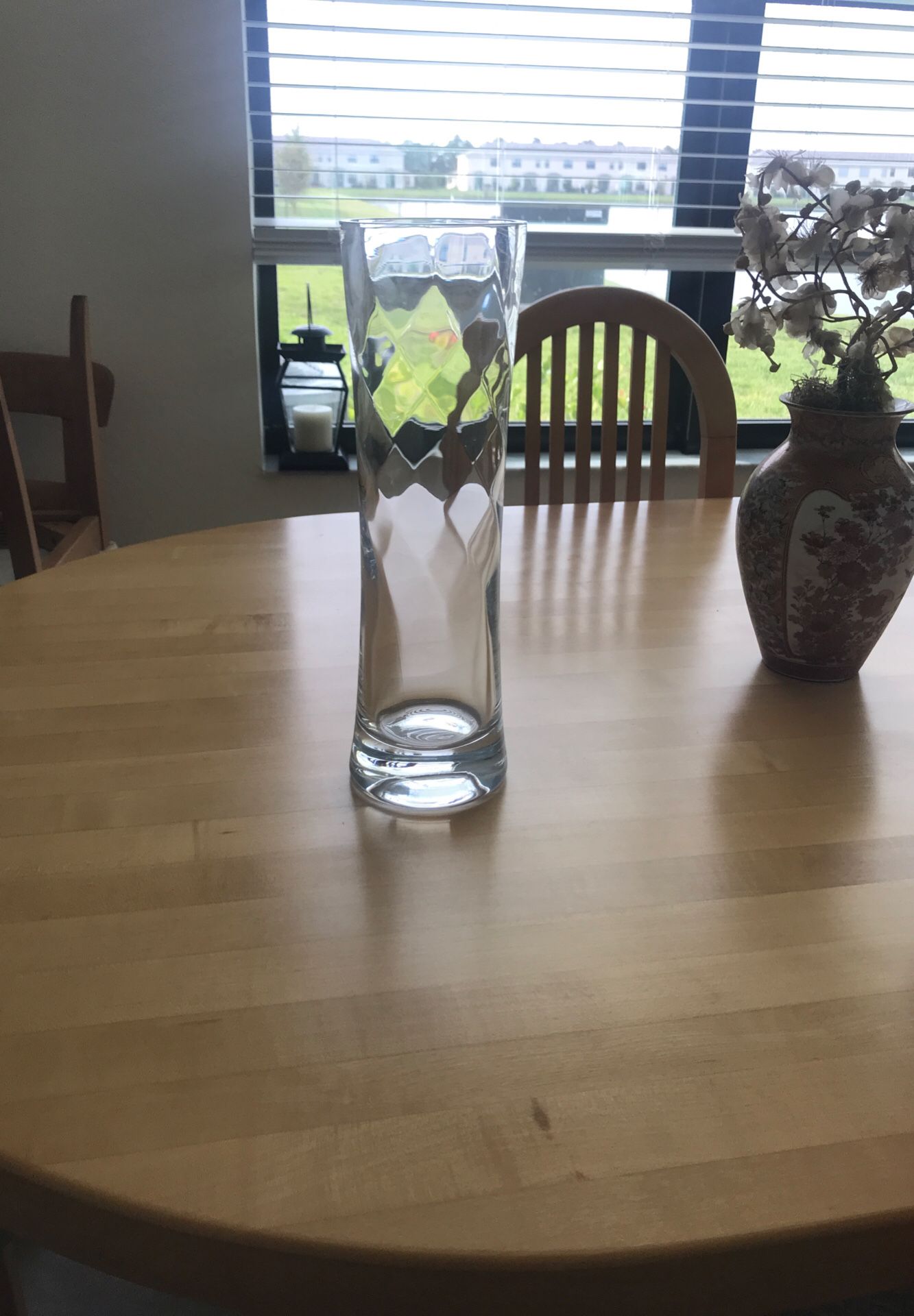Tall, diamond pattern, sleek glass vase