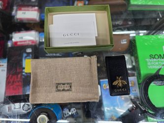 GUCCI Animalier Bee Money Clip Black Leather