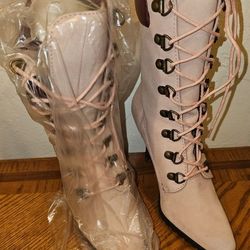 Very Cute Lace Up Pink Boots With Heels Size 5 1/2