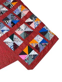 Quilt Handmade Patchwork Topper Yarn Knotted Floral Triangles Quilt Block 62 X 35