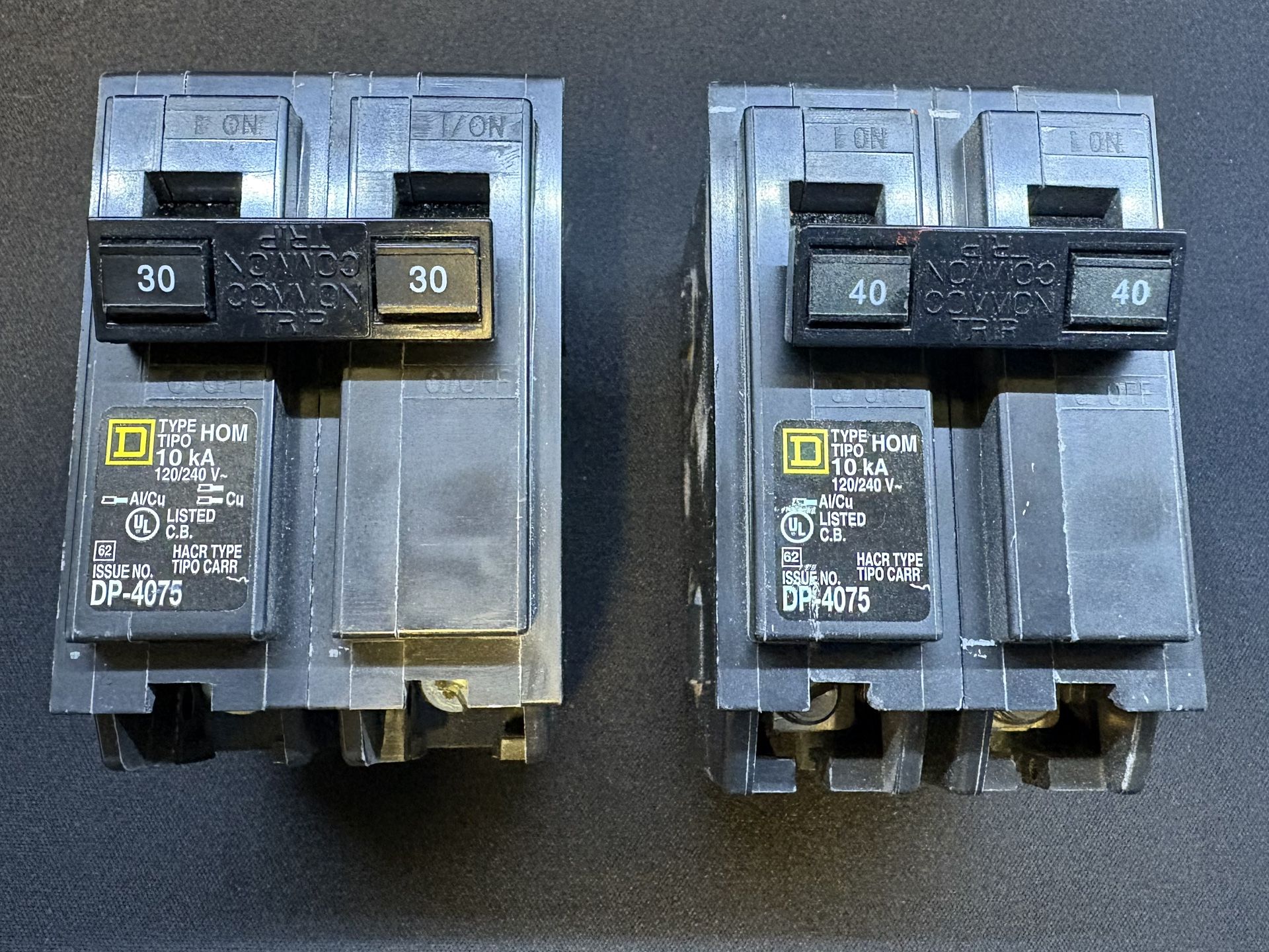 Two 2 Pole Square D Breakers 30 & 40 Amp