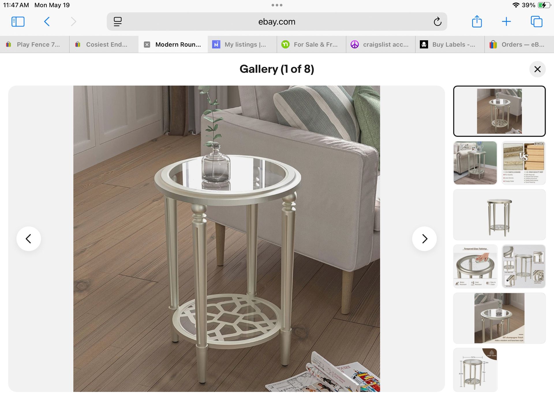 COSIEST Modern Round End Table, 2-Tier Champagne Side Table with Tempered Glass