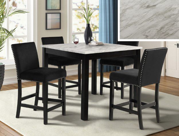 NEW Black Counter High Marble Top Table Dining Room Set