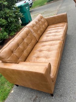 Tan Leather Tufted Sofa