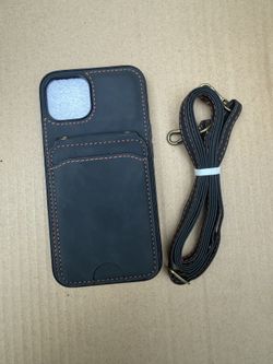 iPhone 13/14Black Wallet Phone Case with Crossbody Strap