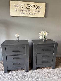 Pair of Gray 2-Drawer Nightstands