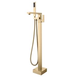 Polished Gold High quality Freestanding Bathtub Faucet Tub Filler Waterfall Floor Mount