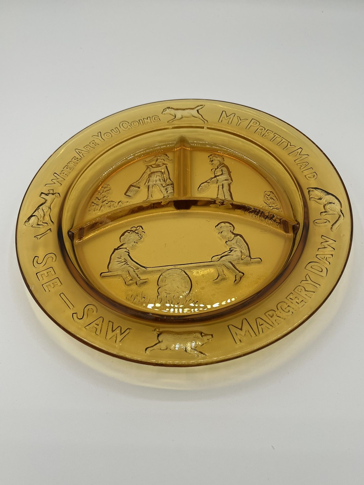 Vintage See Saw Amber Margery Daw- Children’s Nursery Rhymes Divided Plate