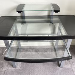 Clear Glass, Tempered Black Glass Computer/Office Desk With Keyboard Tray and Upper Shelf