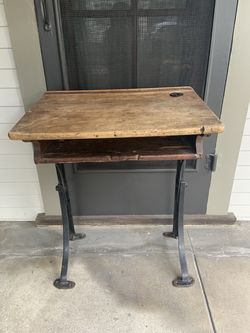 Kenney Bros & Wolkins Machine Age Antique Wood, Industrial Steampunk Cast Iron Legs Desk