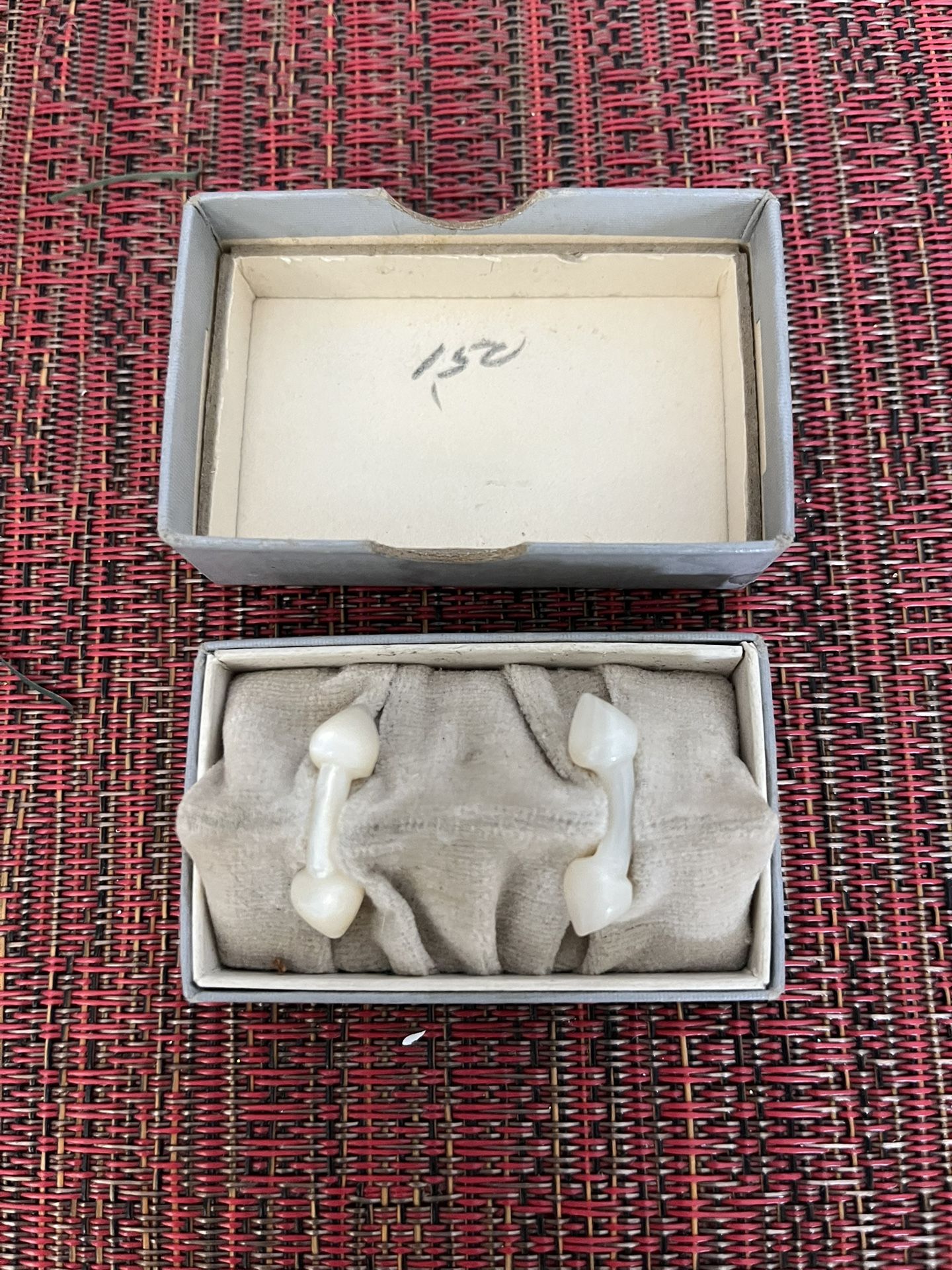 Vintage Victorian Mother of Pearl Cufflinks w/ Orig Velvet Lined Box