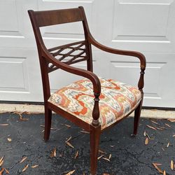 Mahogany Inlaid Back Wheeled Accent Arm Chair