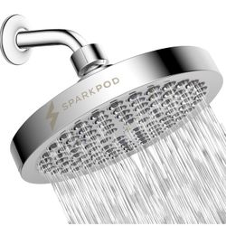 6Inch Round, SparkPod Shower Head - High Pressure Rain - Premium Quality Luxury Design - Easy Clean Adjustable Replacement for Your Bathroom Shower He