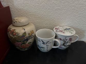 Asian Doll w/Ceramic Coffee Mugs