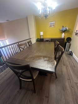 Dark Wood Dining Table with 6 Chairs