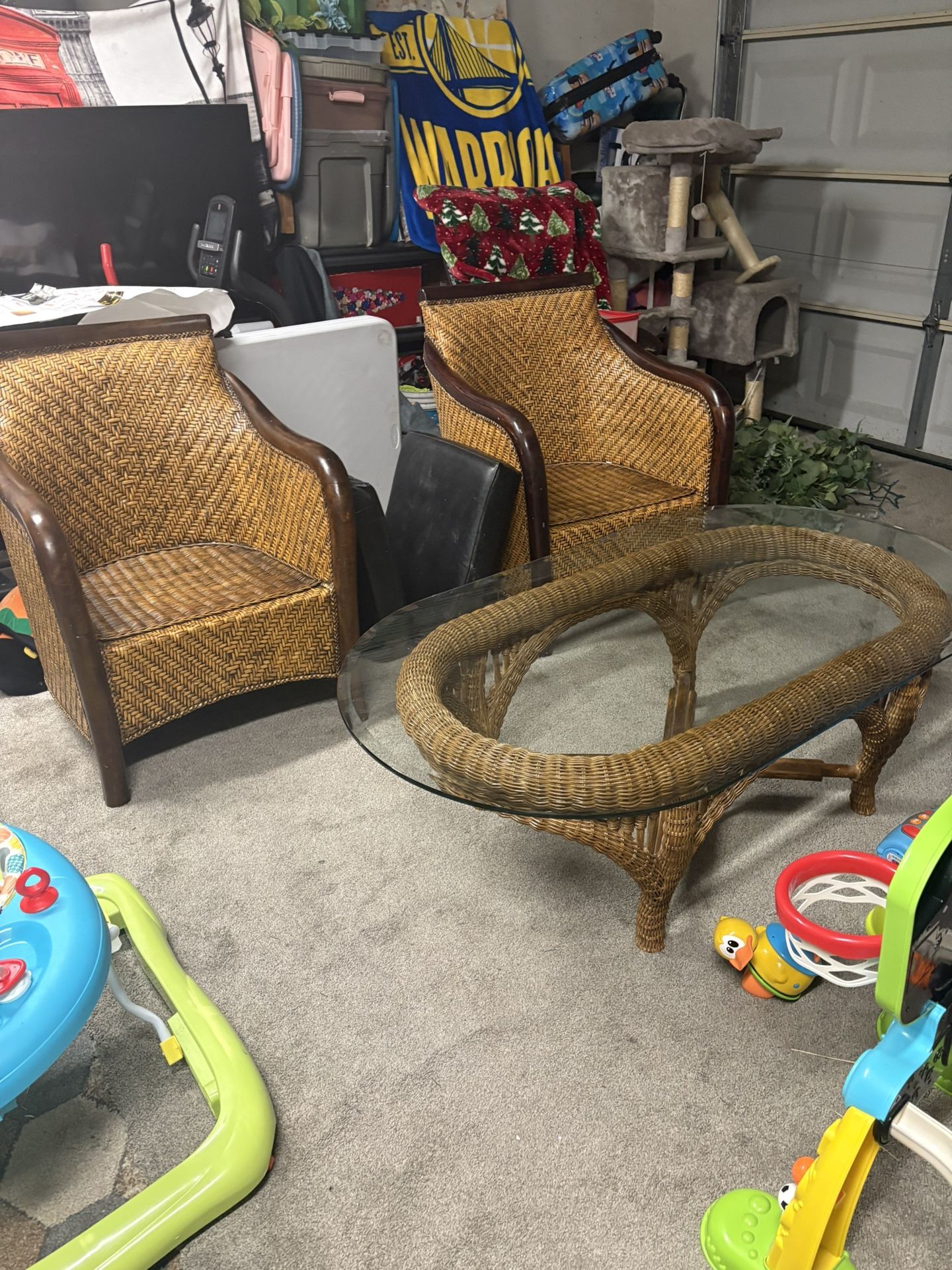 Vintage Wicker Cane Set With A small Chip On Glass