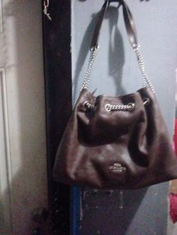 Brown Leather Shoulder Bag with Chain Straps