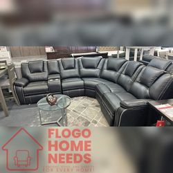 Black breathable leather power recliner sectional sofa set