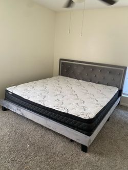 King Size Grey Bed Frame With Pillow Top Mattress