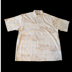 90s Nautica Micro Ribbed Island Boat Resort Print Short Sleeve Button Front Casual Shirt Men's Large