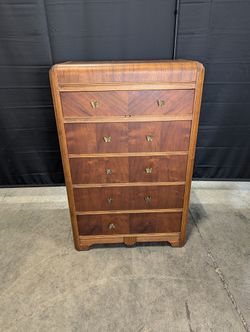 Vintage Art Deco Waterfall Wood Chest of Drawers