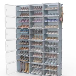 Portable Shoe Rack Organizer with Covers 72-Pair Shoe Storage Cabinet with Door Closed Large Shoe Rack Shoe Storage Shelf Cabinet Stackable Shoes Rack