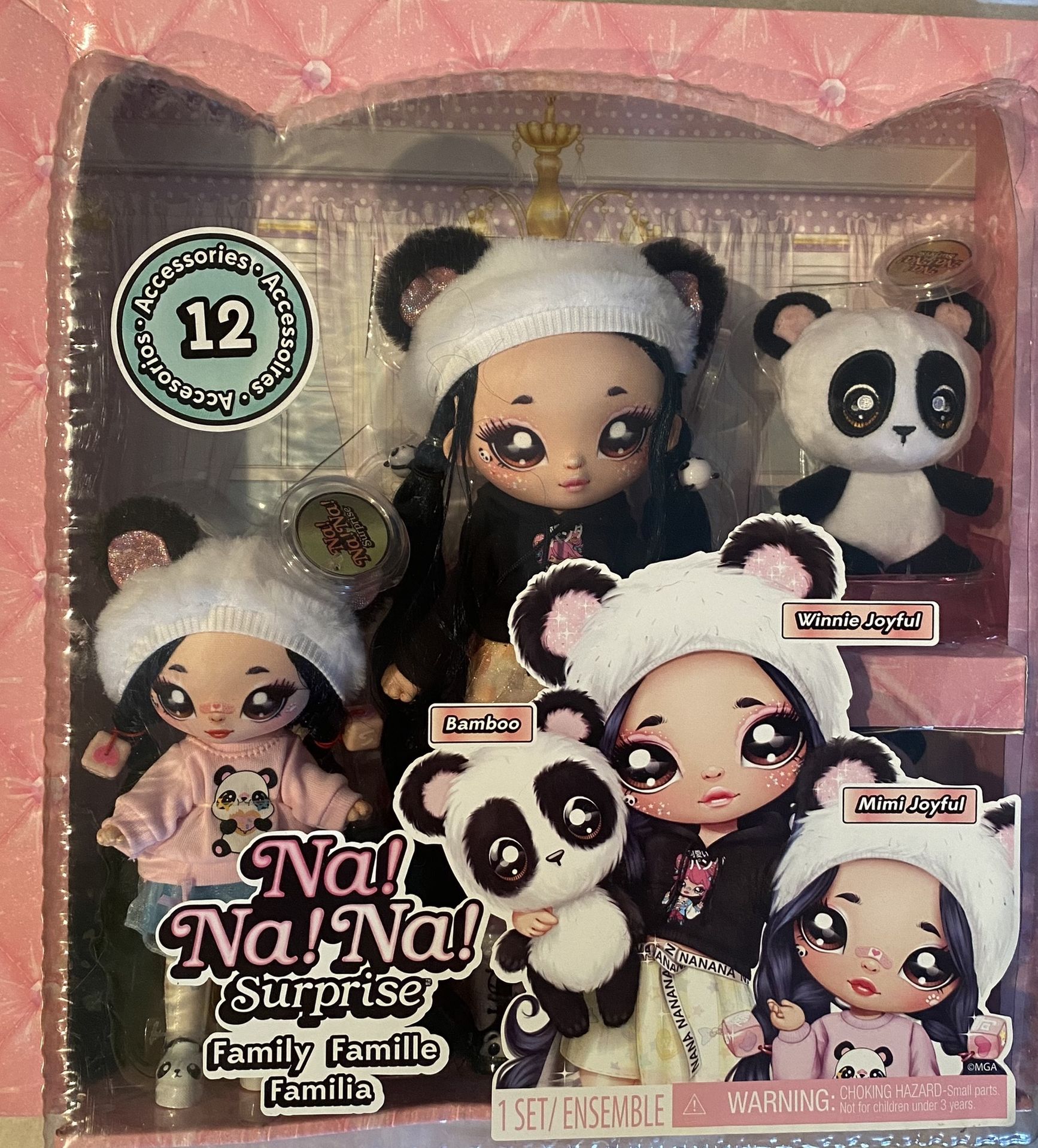 NEW ADORABLE NA NA NA SURPRISE PANDA FAMILY  2 SOFT DOLLS 1 PET PANDA