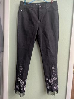 Stylish DG2 by Diane Gilman Embroidered Rose Beaded Fringe Jeans Size 16T