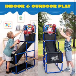 Arcade Basketball Game Set with 4 Balls and Hoop for Kids 3 to 12 Years Old