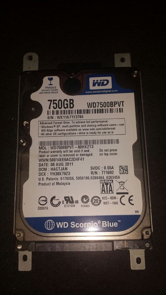 WD 750gb Scorpio Blue Laptop Drive