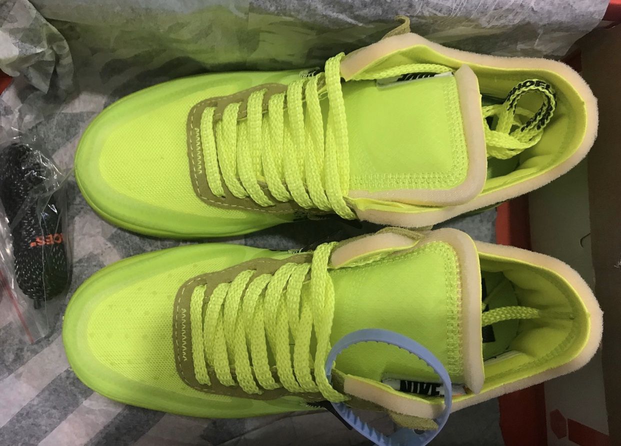 off white neon green air forces