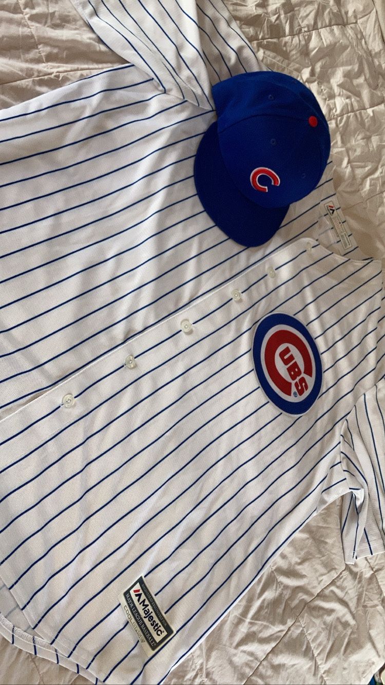 Chicago cubs World Series throwback majestic jersey plus a bonus free hat