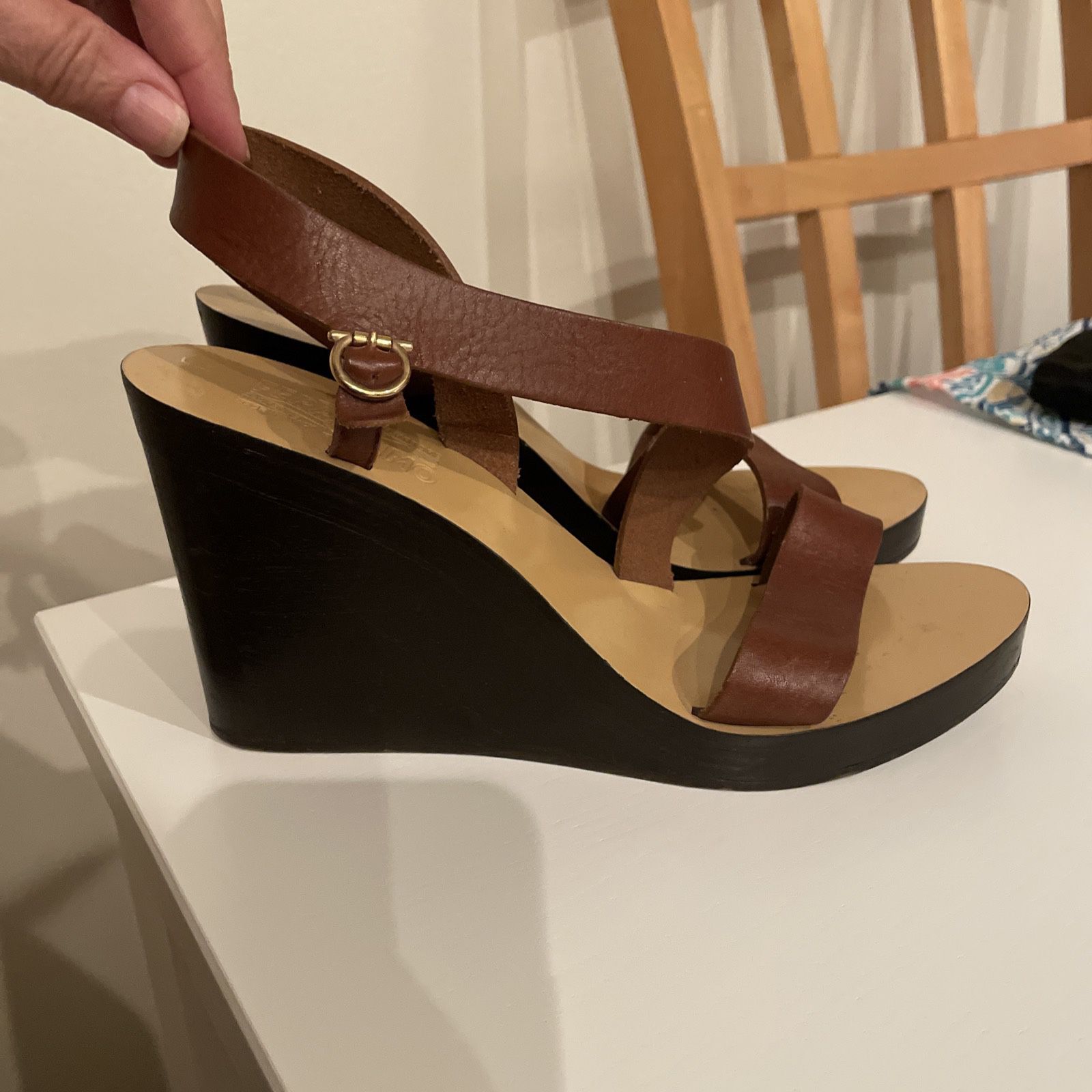 Salvatore Ferragamo Leather Wedge Sandal Size 7
