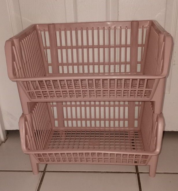lot of 2 pale pink stacking plastic bins from Container Store PRICE IS FIRM