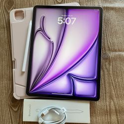 iPad Air 13” (M2 chip / 2024 / purple color) 128GB with pink keyboard case and stylus pen 