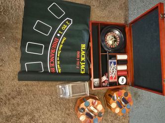 Casino Game Set with Roulette, Blackjack Mat & Chips