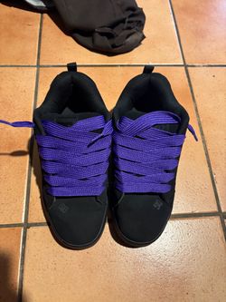 DC Low-Top Skate Shoes Black Purple Laces