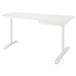 Ikea White Corner Desk & Gray Chairs