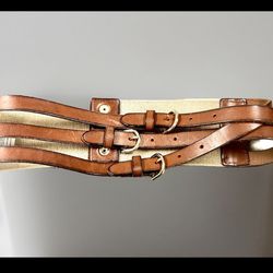 JCrew Triple Buckle Canvas Leather Stretch Belt