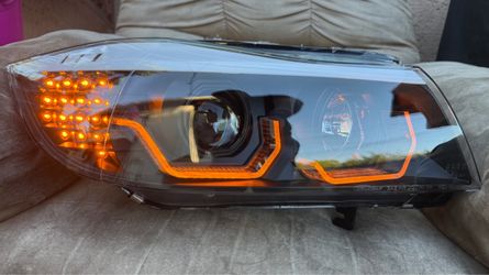 06-08 BMW E90 3 Series Black Projector Switchback LED Bar Headlights